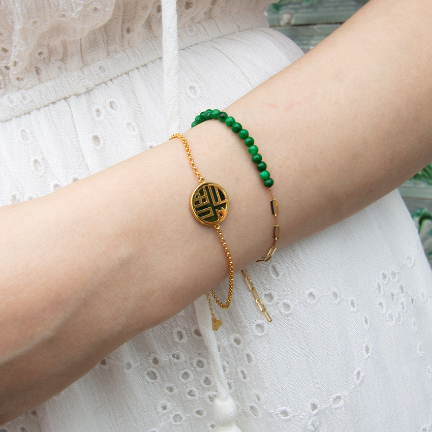 Jade Link Chain 18k Gold Bracelet