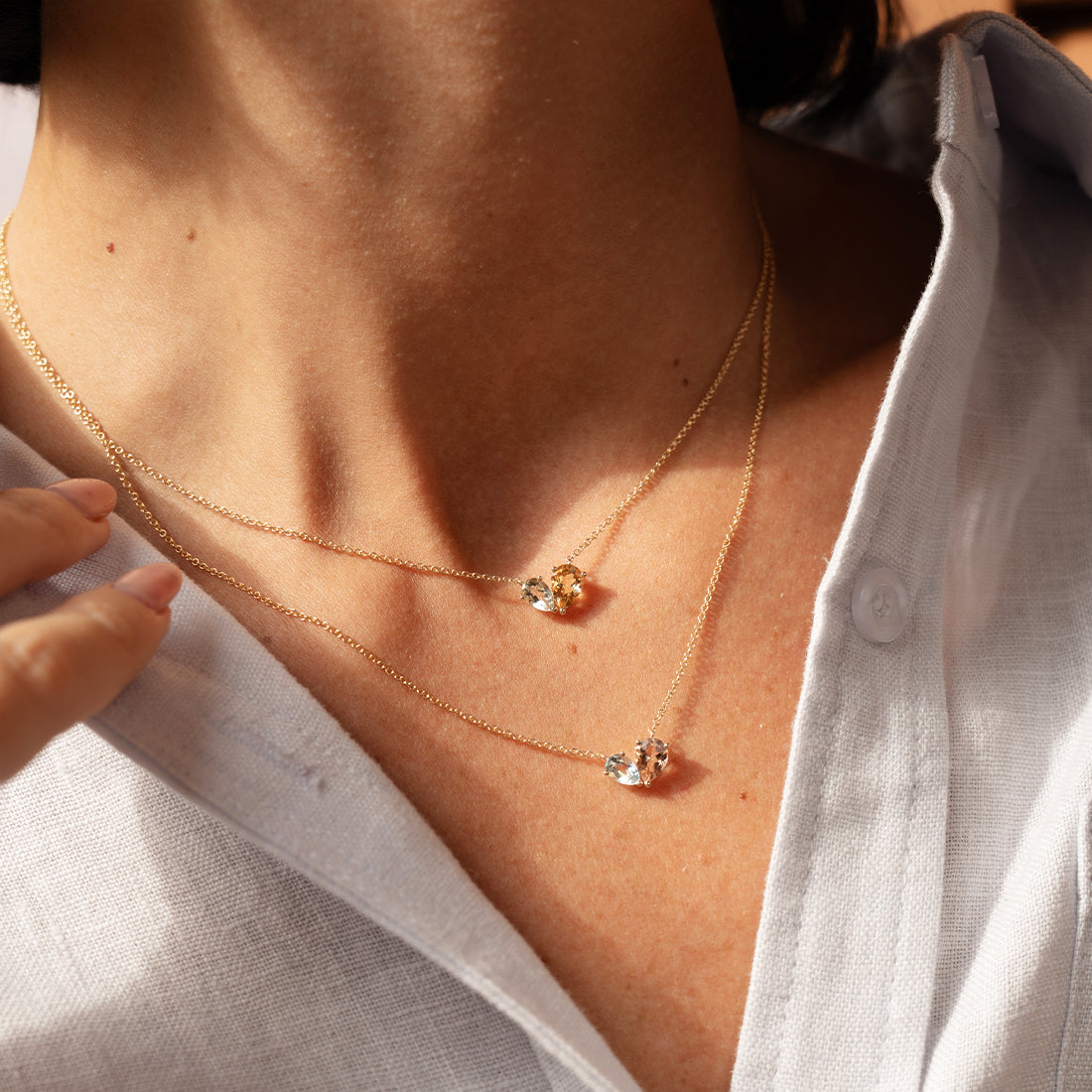 Merge Necklace with Aquamarine & Morganite