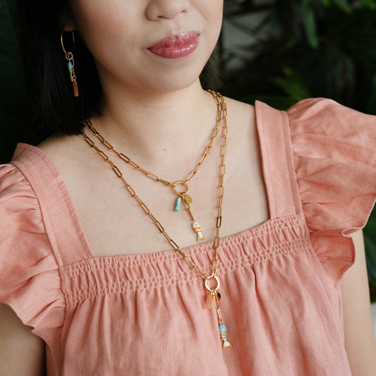 Velatti Gem & Fish Charm Link Chain Necklace