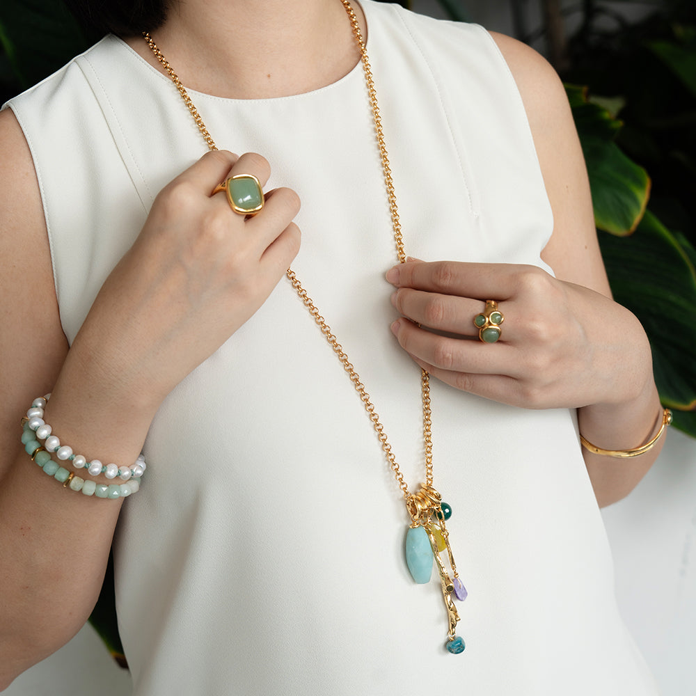 Velatti Long Chain Necklace with Multi Gemstone Drops