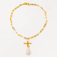 gold chain link necklace with baroque pearl