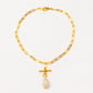 gold chain link necklace with moonstone