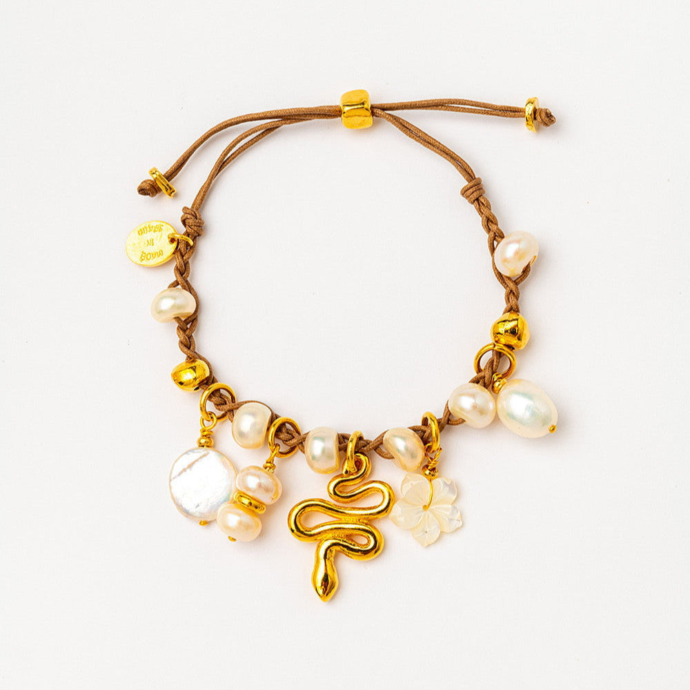 Velatti Hand Braided Cotton Bracelet with Snake Charm