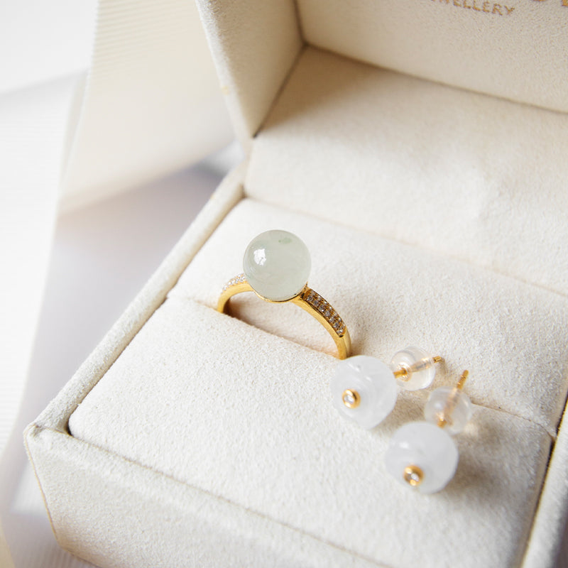 (PRE-ORDER) Ice Pearl Jade Ring with Diamonds