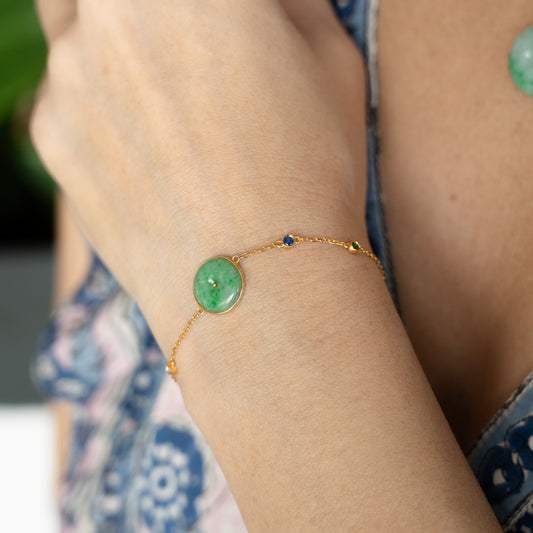 Jade Donut 18k Gold Bracelet with Ruby, Sapphire & Tsavorite