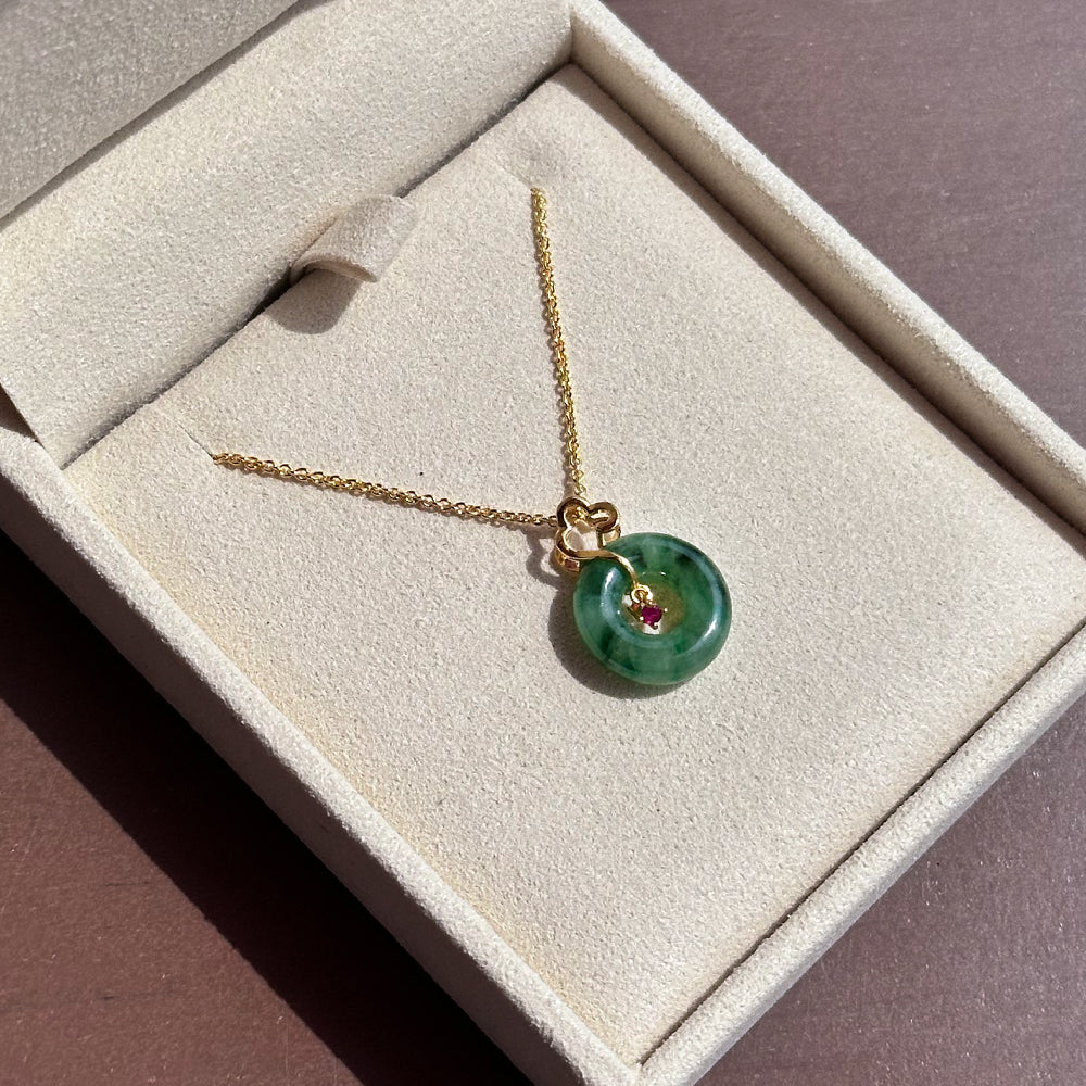 Head in the Clouds Jade 18k Gold Pendant with Ruby