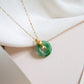 Jade Donut with Siting Cat 18k Gold Pendant