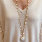 Velatti Freshwater Long Link Necklace with Mother of Pearl