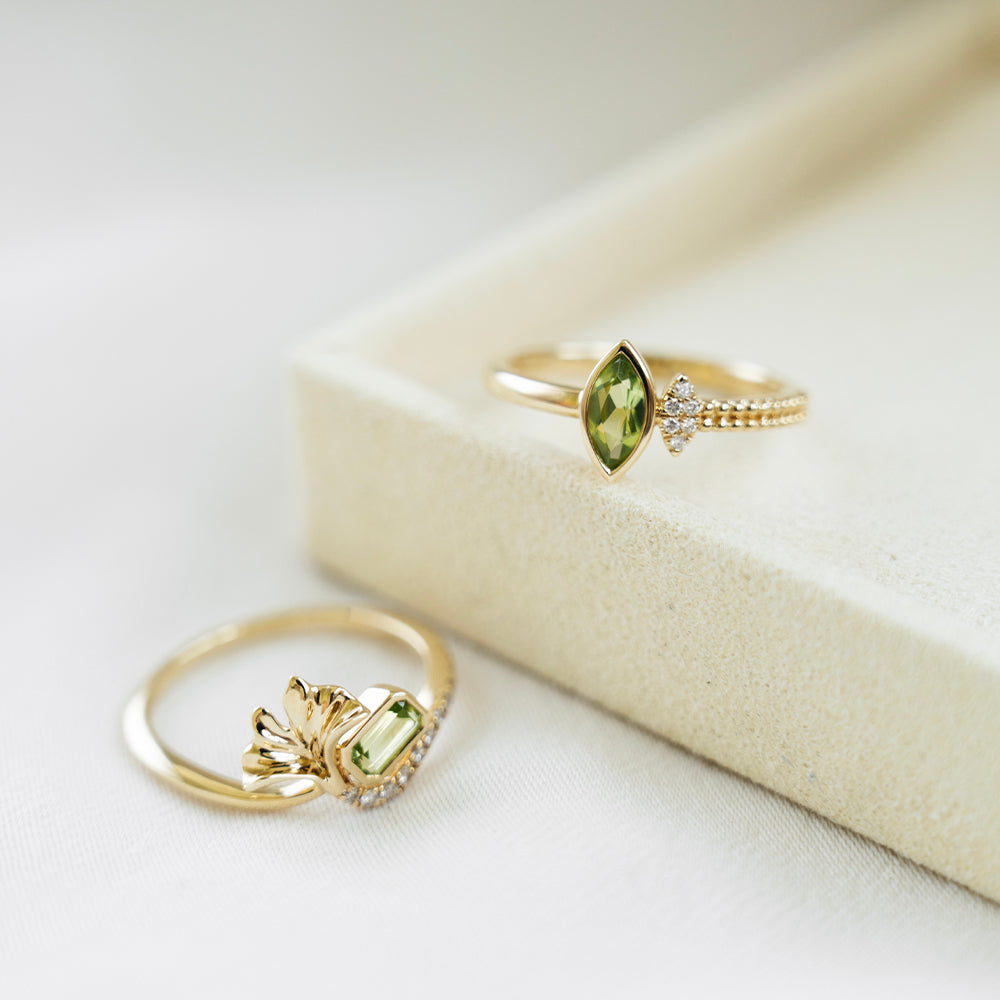 Peridot & Diamond Marquise Ring
