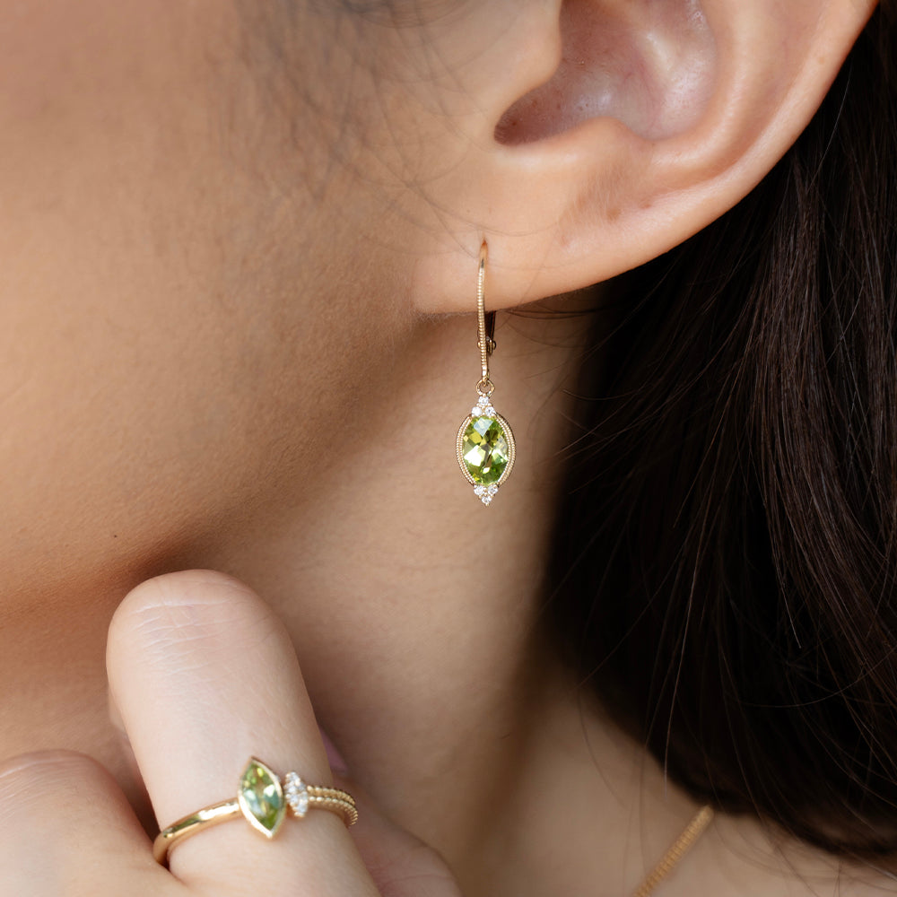 Peridot & Diamonds Marquise Earrings