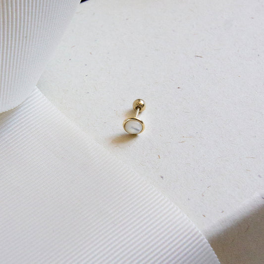 Mother of Pearl Circle 10k Gold Single Stud
