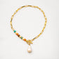 Velatti Short Front Clasp Necklace with Baroque Pearl & Gems