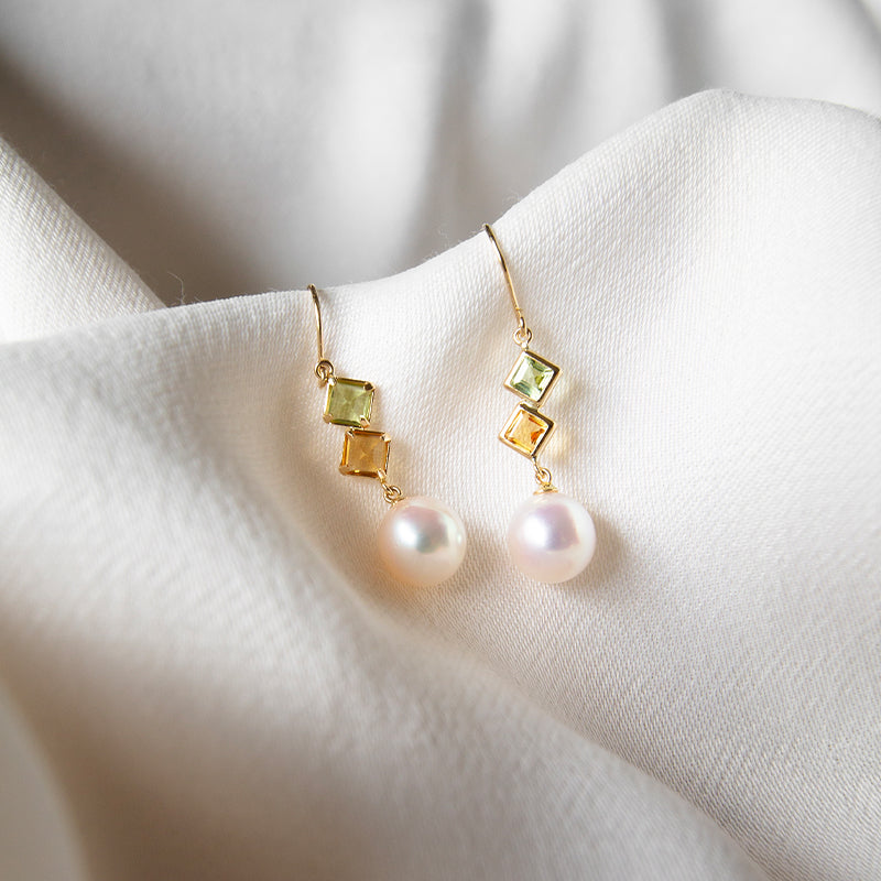 Peridot, Citrine & Akoya Pearl Earrings