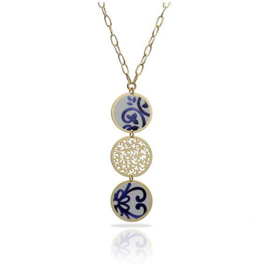 RAS Porcelana Azul Gold Short Pendant Necklace