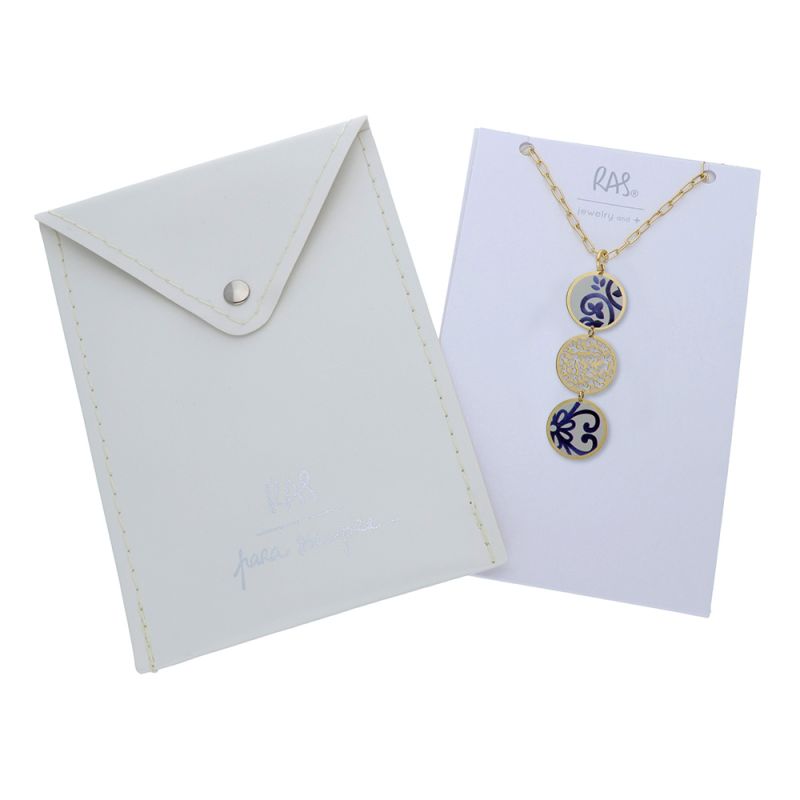 RAS Porcelana Azul Gold Short Pendant Necklace