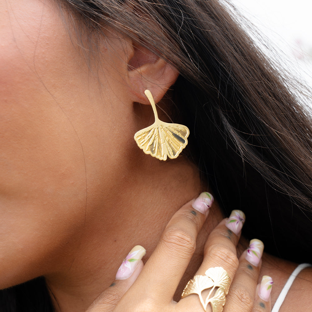 RAS Ginkgo Biloba Engraved Earrings
