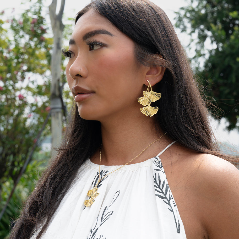 RAS Ginkgo Biloba Engraved XL Earrings