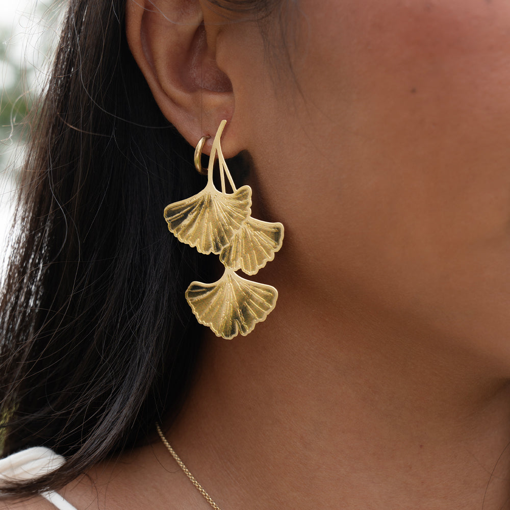 RAS Ginkgo Biloba Engraved XL Earrings
