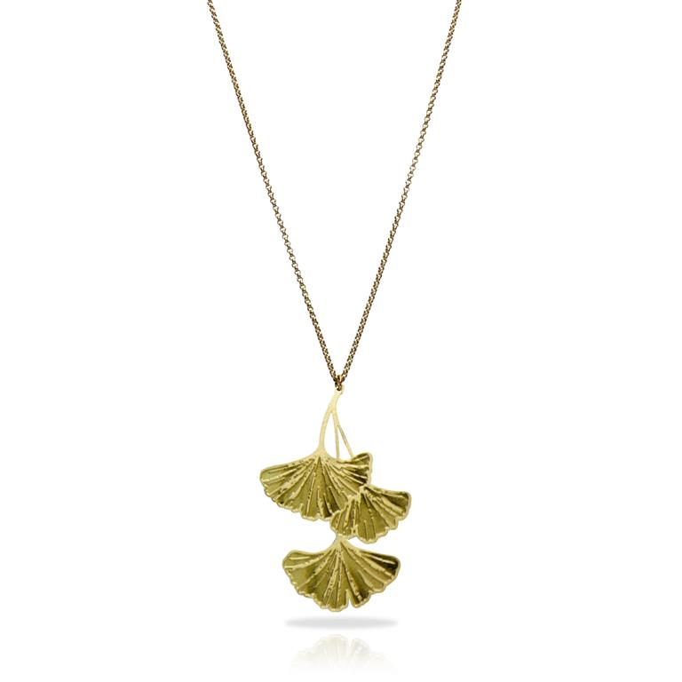 RAS Ginkgo Biloba Engraved Short Pendant Necklace