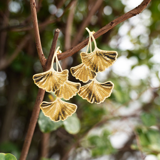 RAS Ginkgo Biloba Engraved XL Earrings