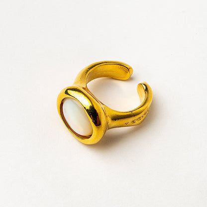 round mother of pearl gold plated ring 