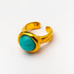 round turquoise gold plated ring 