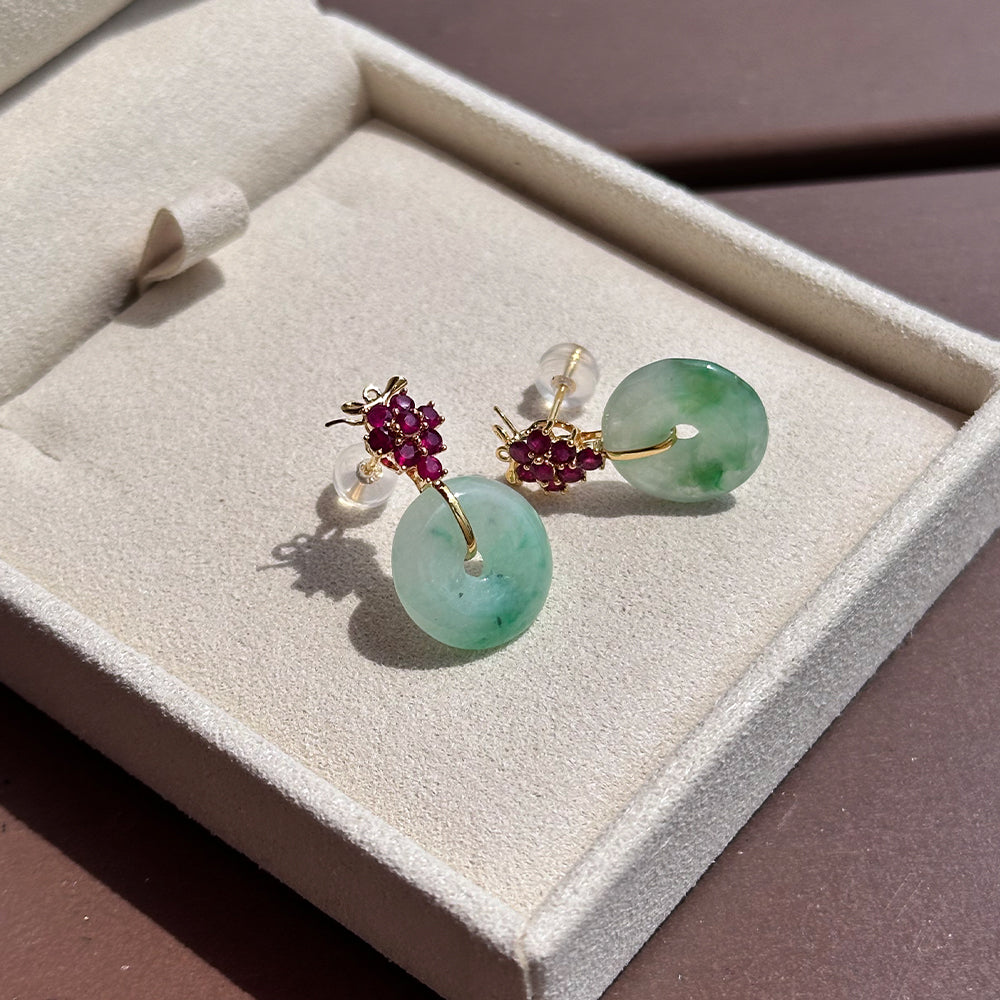 Ruby Bouquet & Jade Donut 18k Gold Earrings