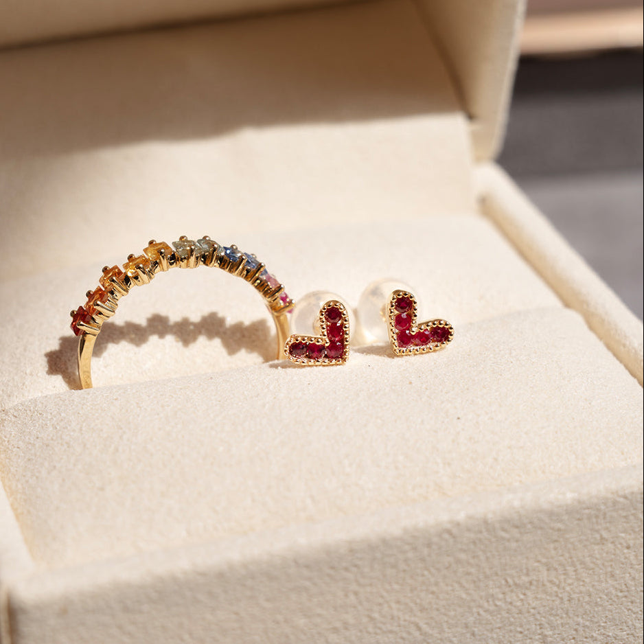 Ruby Heart Studs