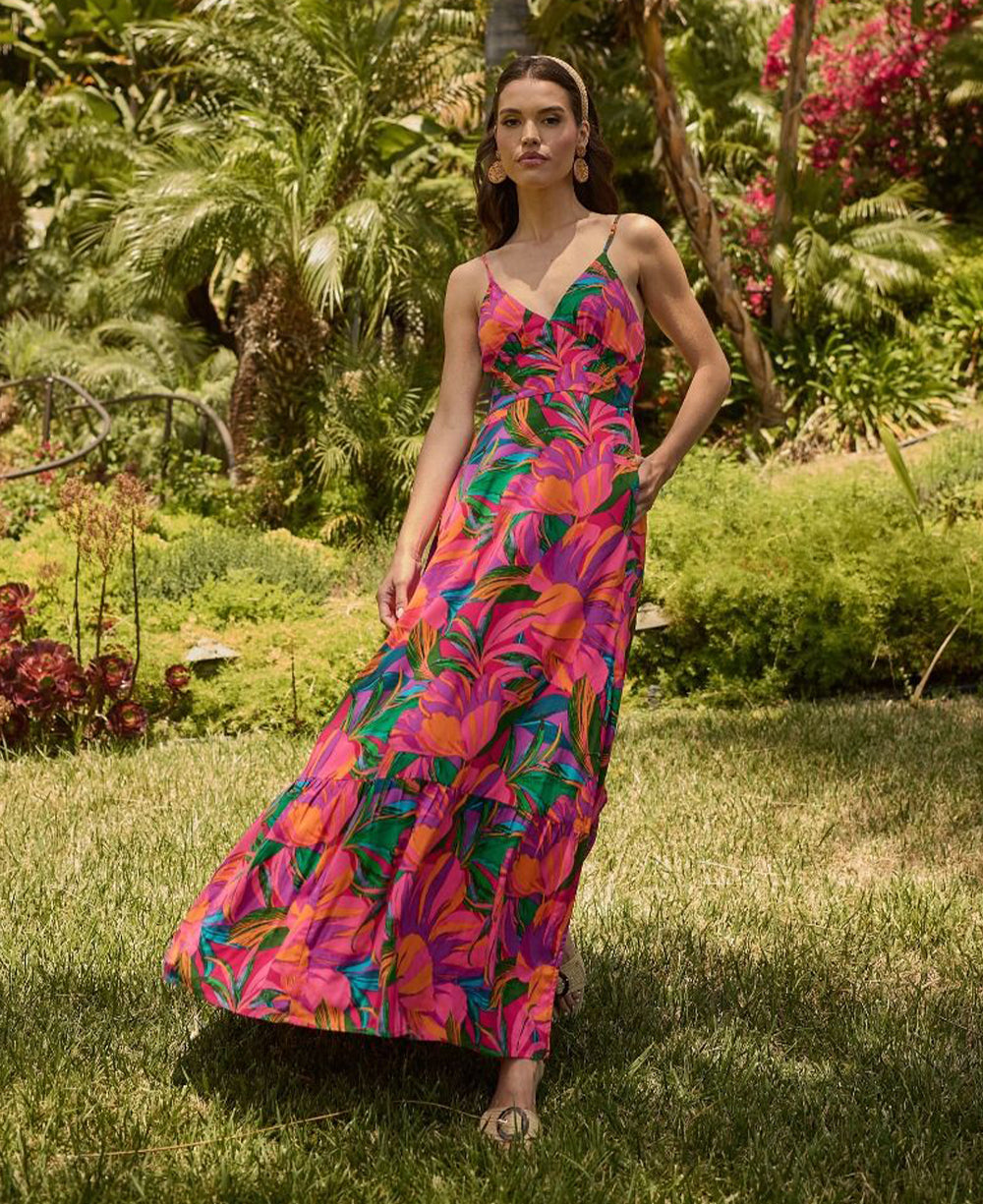 Sugarlips Beal Tropical Chaya Smocked Maxi Dress