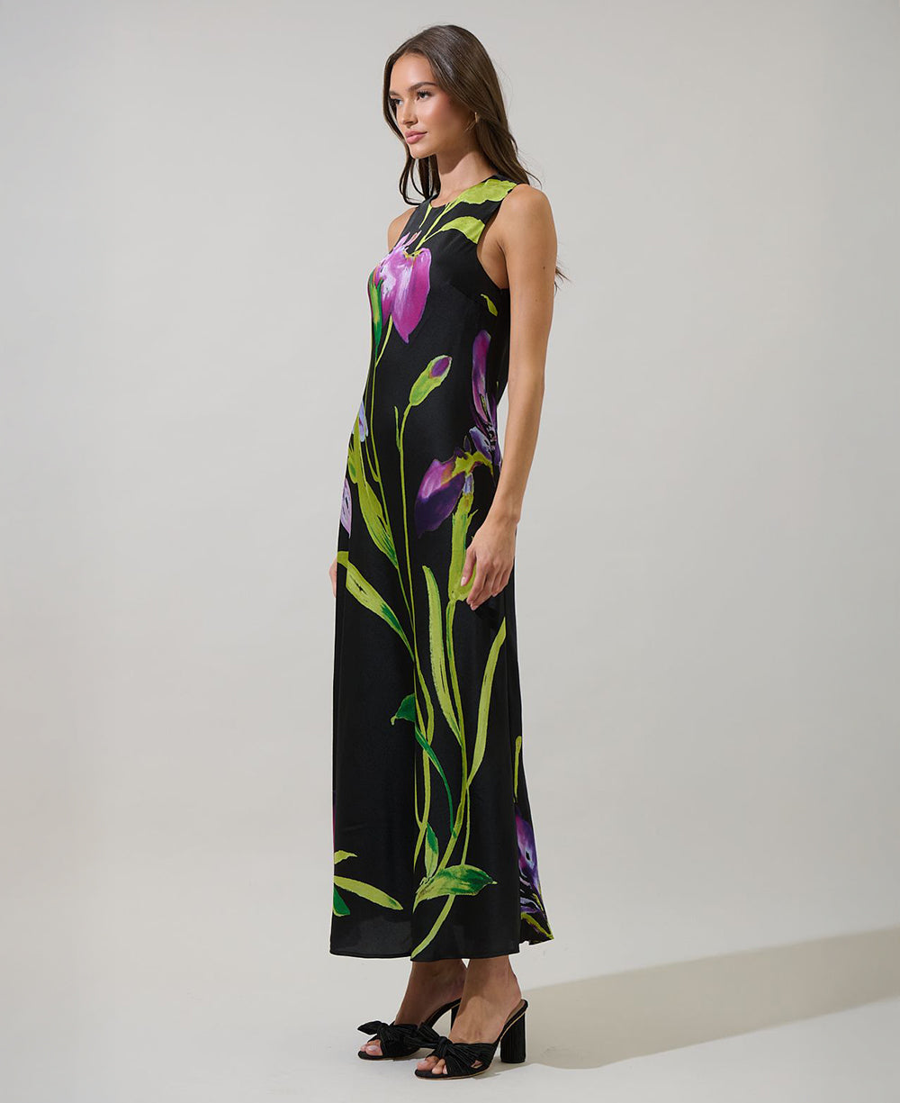 Sugarlips Varkey Floral Satin Midi Dress