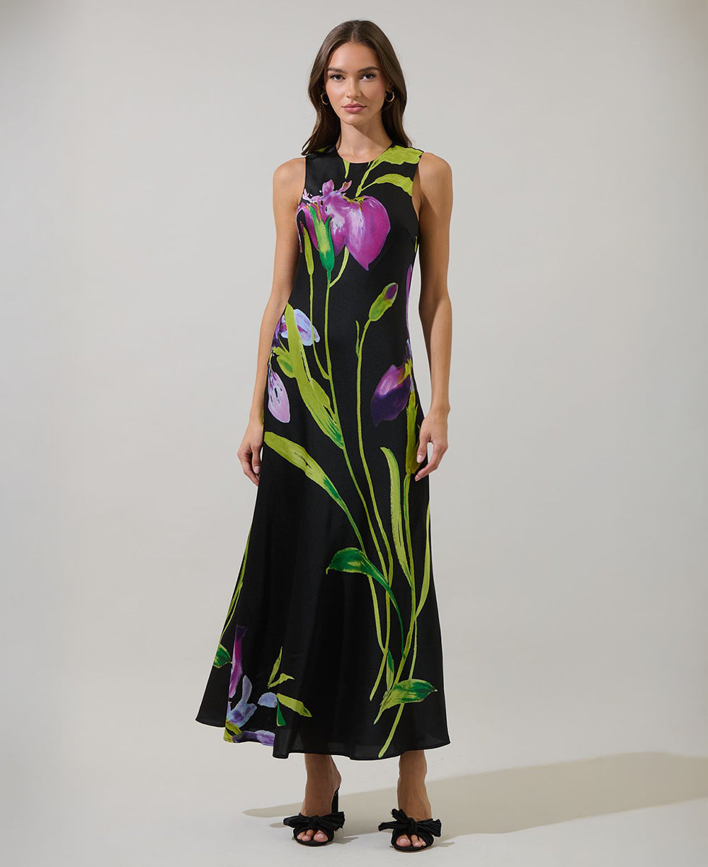 Sugarlips Varkey Floral Satin Midi Dress