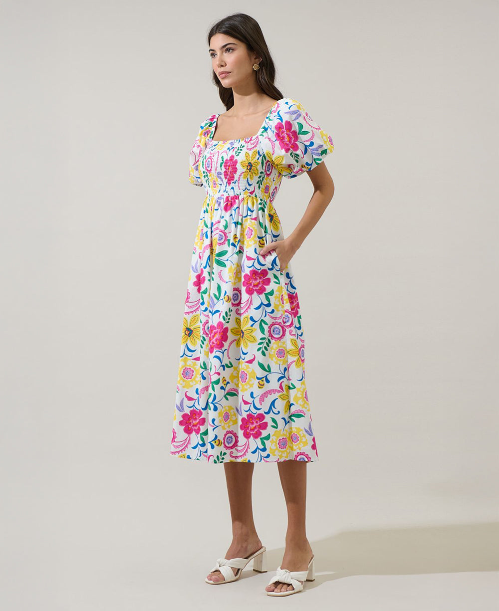 Sugarlips Kress Floral Smocked Midi Dress