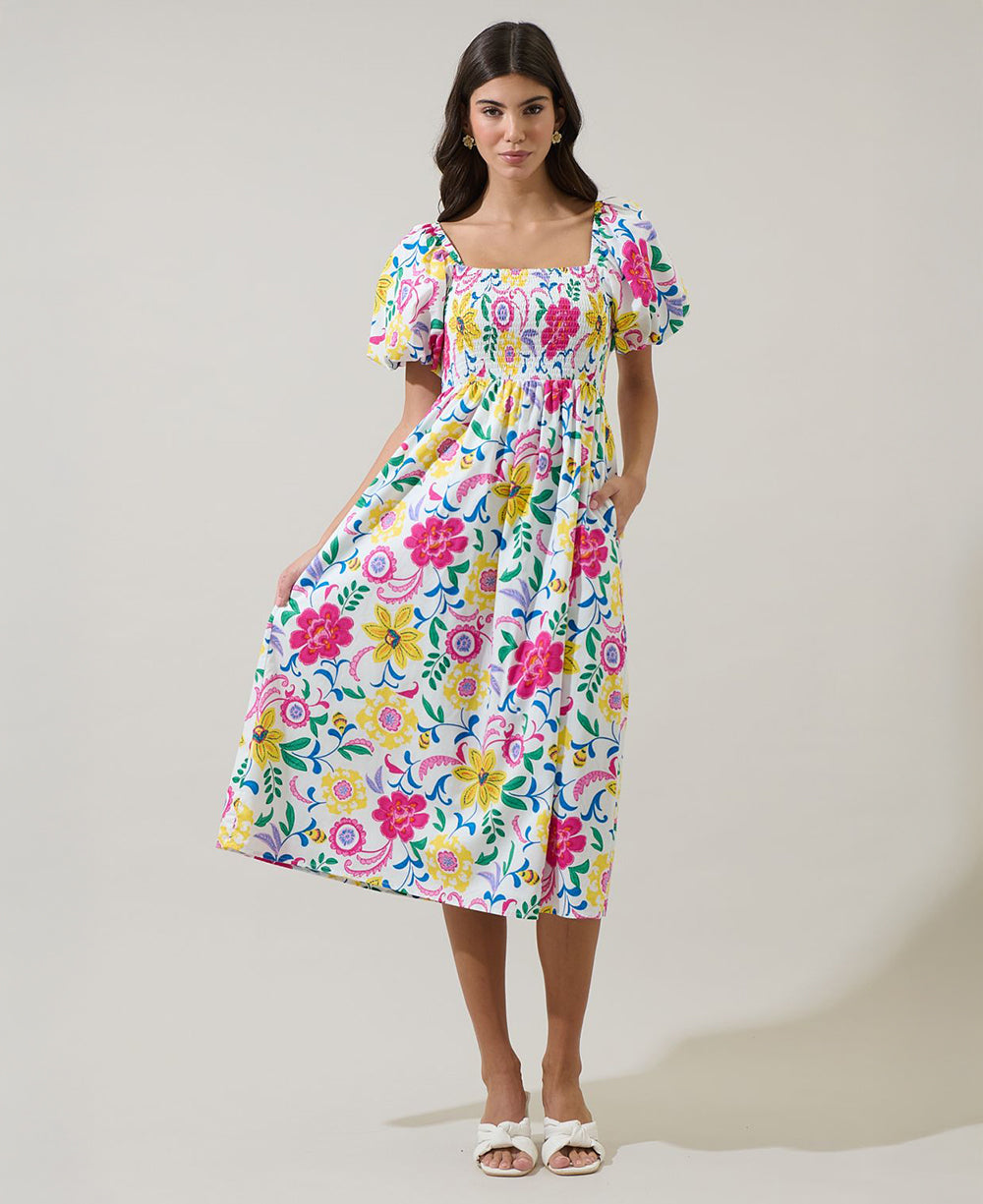 Sugarlips Kress Floral Smocked Midi Dress