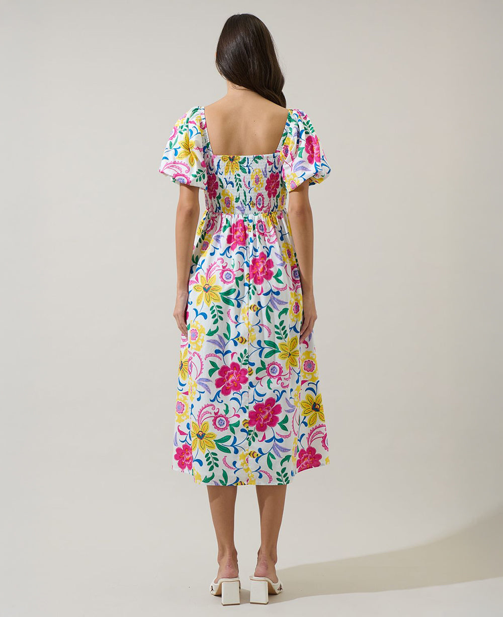 Sugarlips Kress Floral Smocked Midi Dress