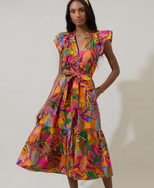 Sugarlips Milana Floral Dynamite Button Midi Dress