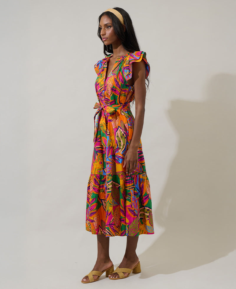 Sugarlips Milana Floral Dynamite Button Midi Dress