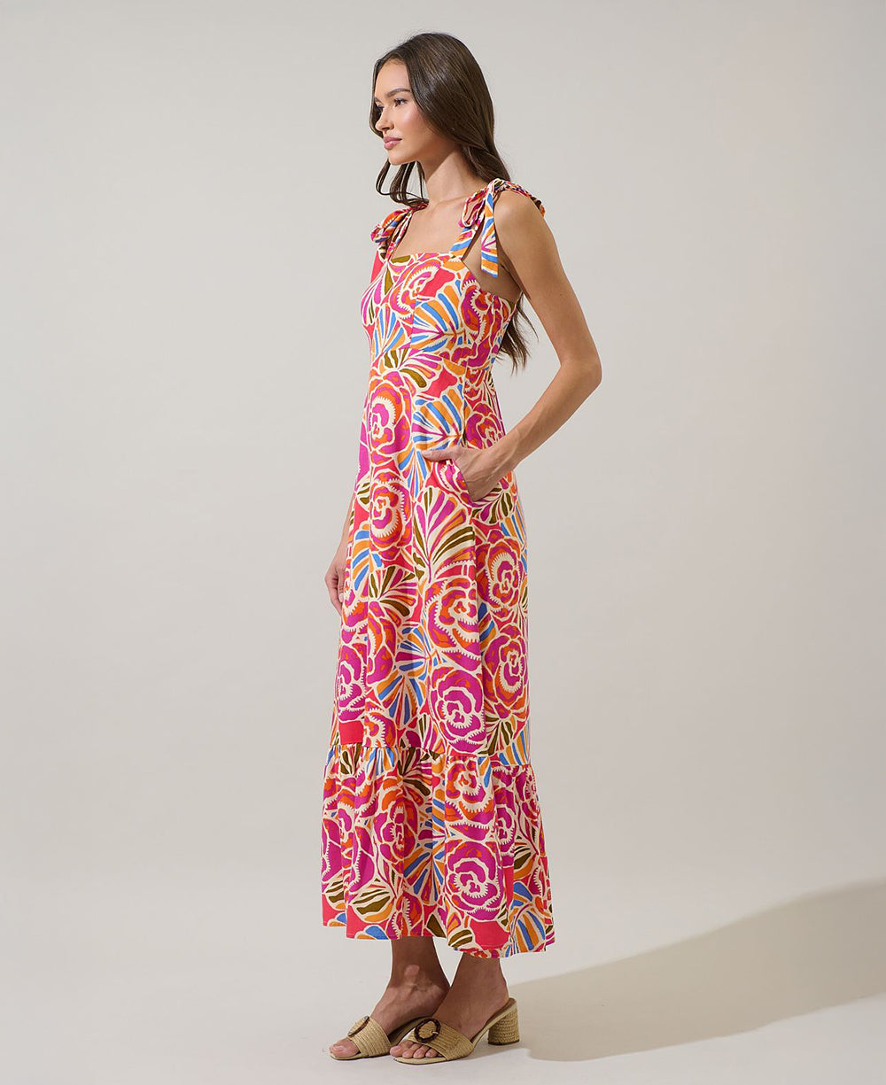Sugarlips Nomi Floral Hendy Shoulder Tie Maxi Dress