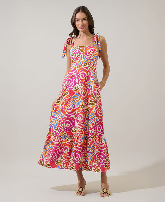 Sugarlips Nomi Floral Hendy Shoulder Tie Maxi Dress
