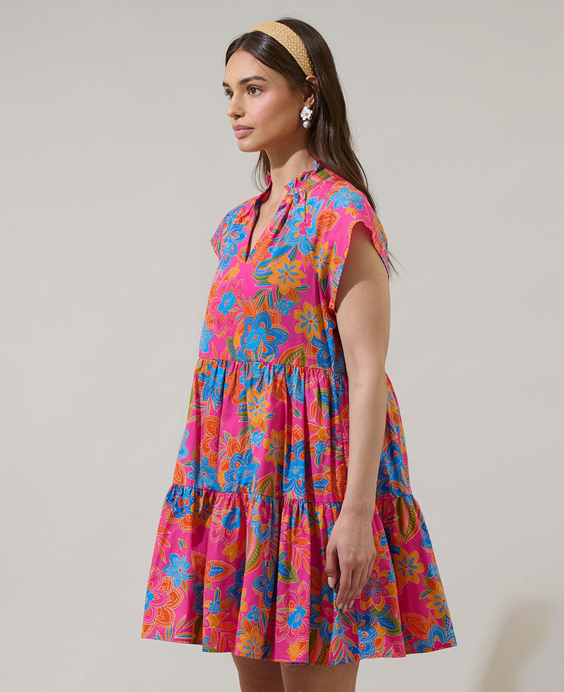 Sugarlips Ranchero Floral Janelly Poplin Tiered Dress