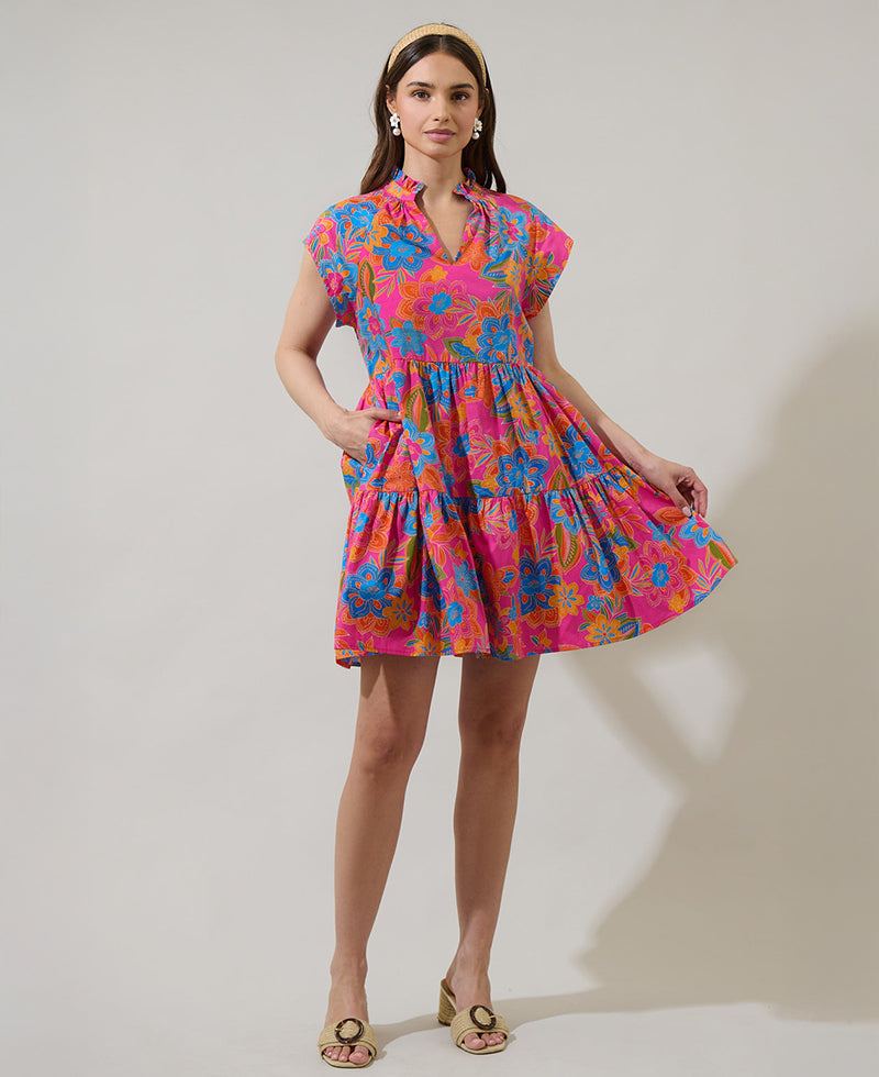 Sugarlips Ranchero Floral Janelly Poplin Tiered Dress