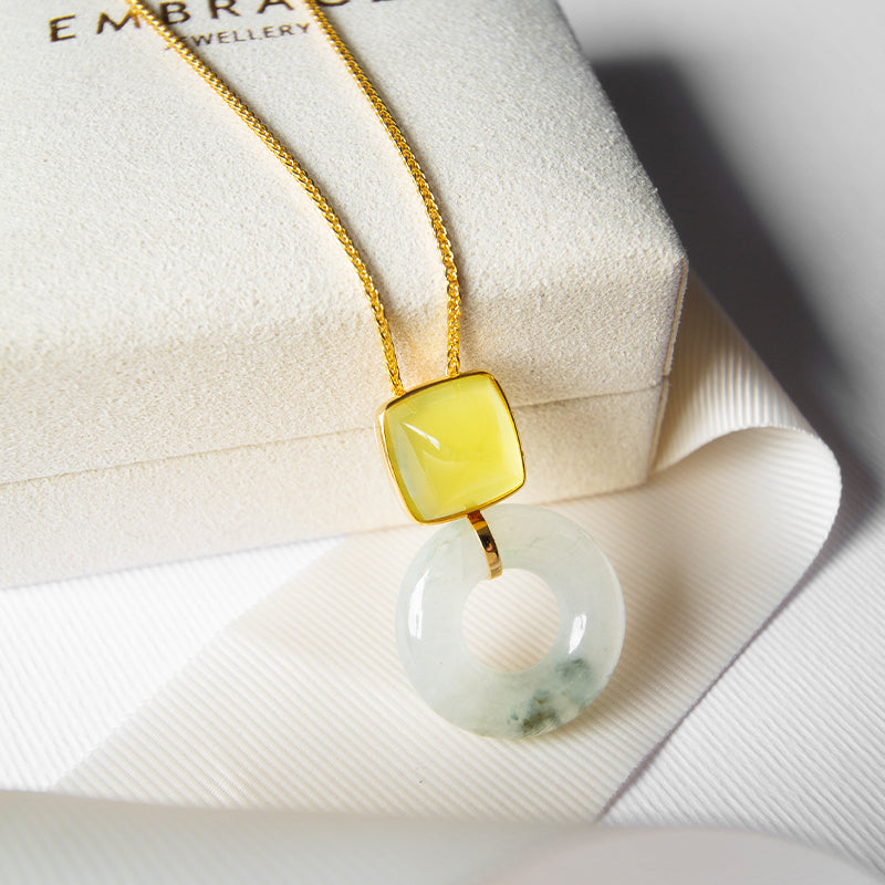 Sugarloaf Lemon Quartz & Jade Donut Pendant