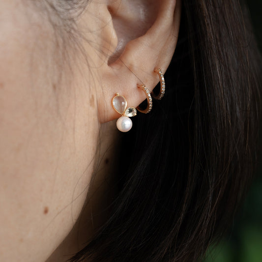 Blue Topaz, Green Amethyst Akoya Pearl Studs