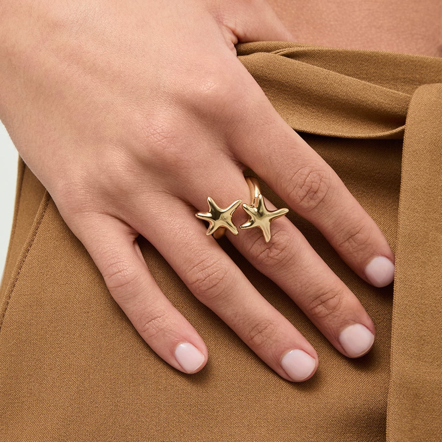 gold double starfish wrap around ring