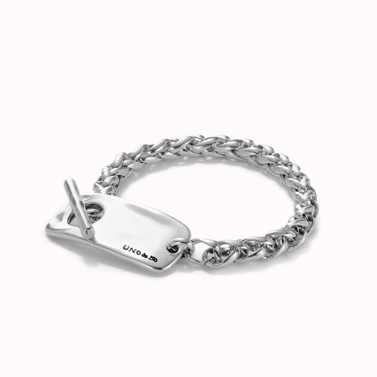 UNOde50 Silver Curb Bracelet with Adjustable Central Clasp