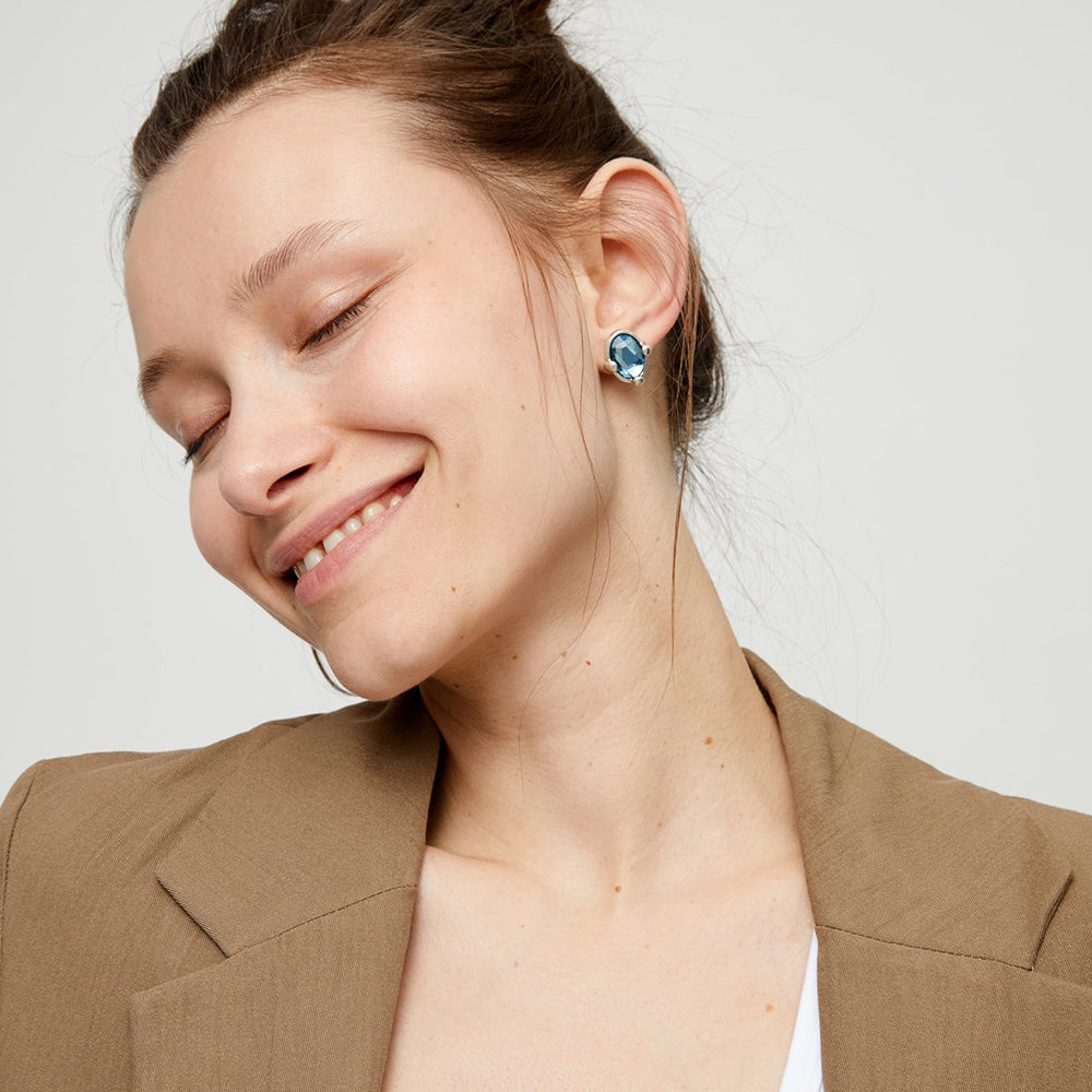 UNOde50 Stud Earrings with Blue Oval Crystals