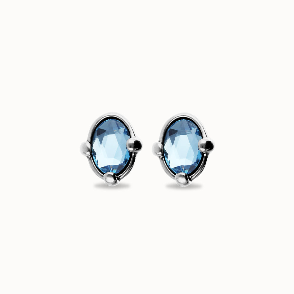 UNOde50 Stud Earrings with Blue Oval Crystals