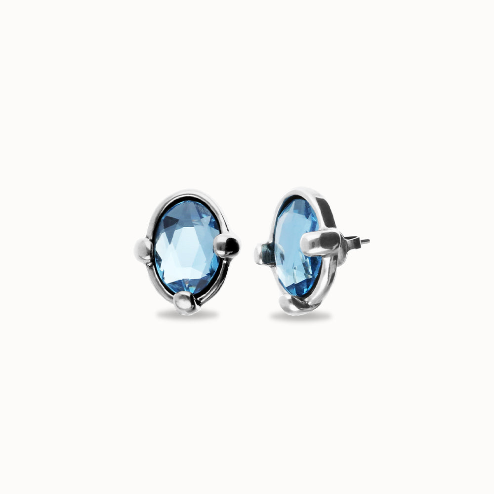 UNOde50 Stud Earrings with Blue Oval Crystals