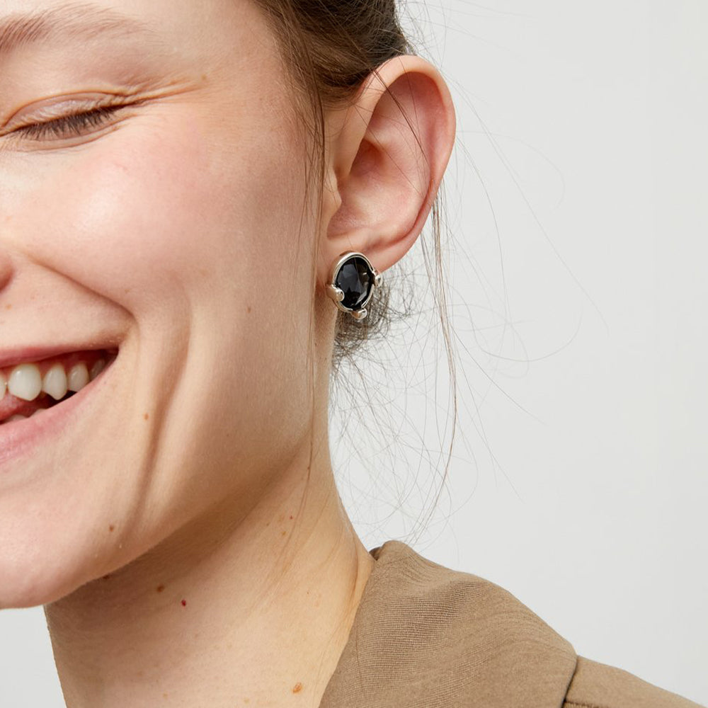 UNOde50 Stud Earrings with Grey Oval Crystals