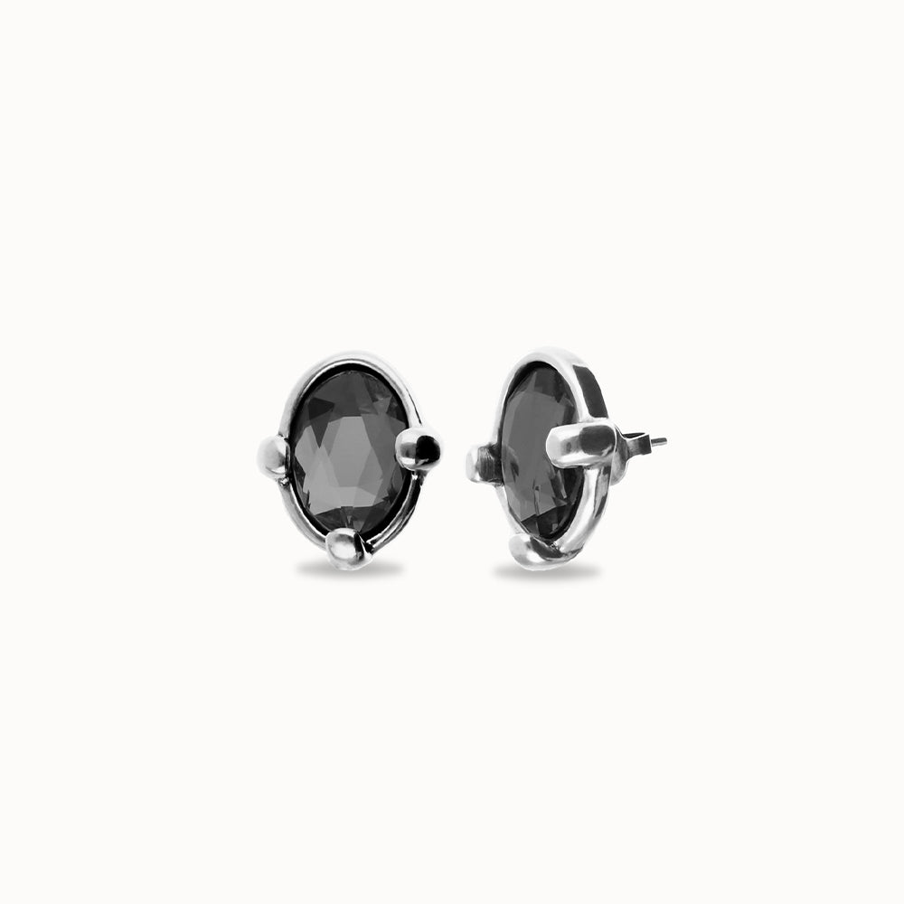 UNOde50 Stud Earrings with Grey Oval Crystals