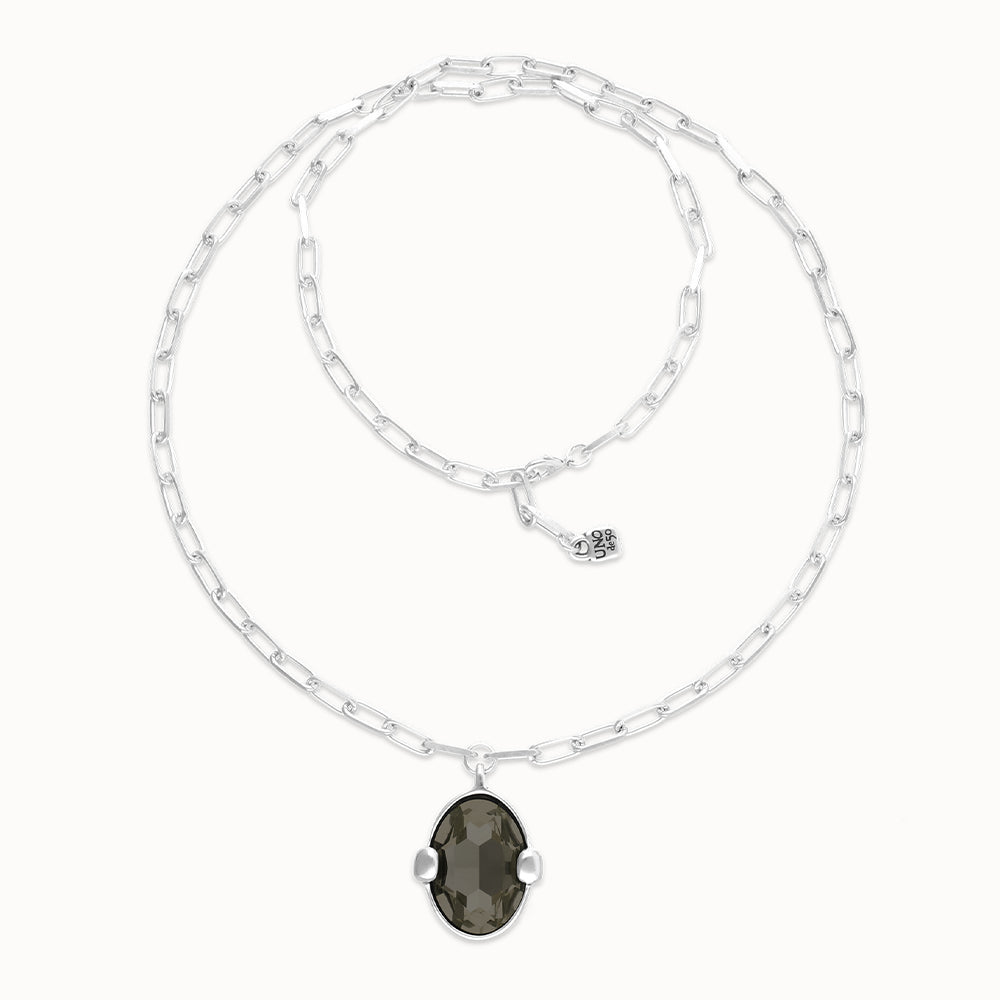 UNOde50 Long Necklace with Large Grey Oval Faceted Crystal